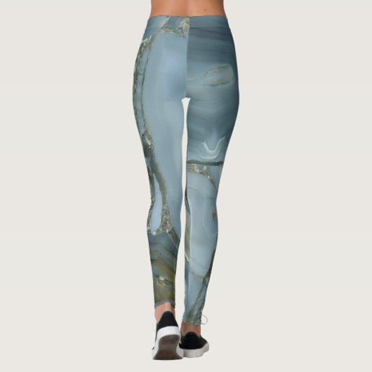 Blauwe grijze marmer met gouden vein Drawstring Ba Leggings (Achterkant)