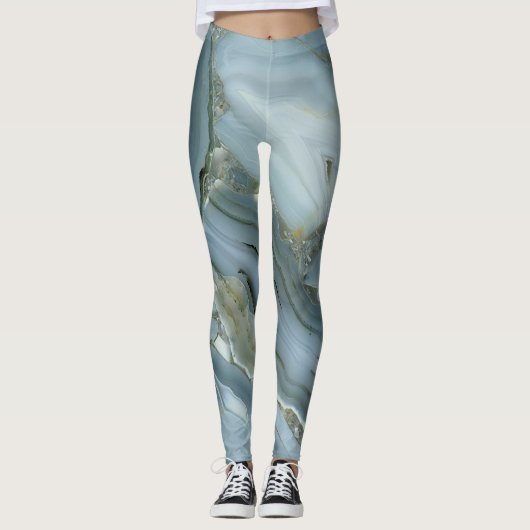 Blauwe grijze marmer met gouden vein Drawstring Ba Leggings (Voorkant)