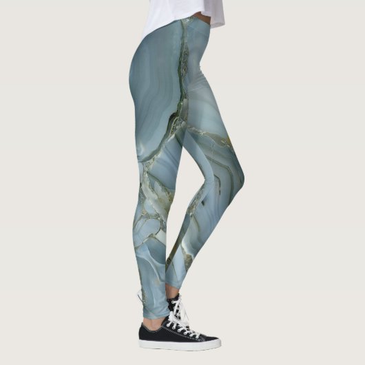 Blauwe grijze marmer met gouden vein Drawstring Ba Leggings (Rechts)