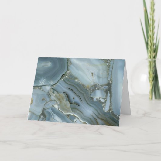Blauwe grijze marmer met goudveer in blanco binnen bedankkaart (Voorkant)