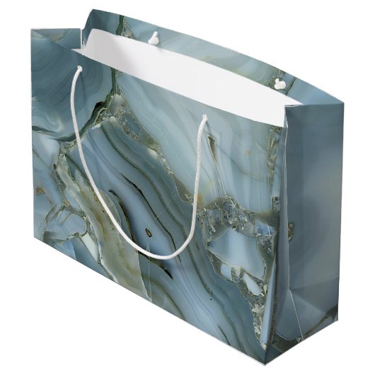 Blauwe grijze marmer met goudvein groot cadeauzakje (Achterkant Gekanteld)
