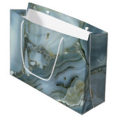 Blauwe grijze marmer met goudvein groot cadeauzakje (Voorkant Gekanteld)