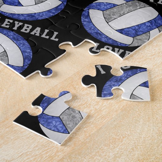 blauwe grijze meisjes Ik hou van volleybal geperso Legpuzzel (Zijkant)
