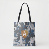 Blauwe grijze militaire stenen met uw Monogram Tote Bag (Voorkant)
