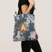 Blauwe grijze militaire stenen met uw Monogram Tote Bag (Dichtbij)