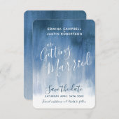 Blauwe grijze moderne kunst slaat datumkaarten op save the date (Voorkant / Achterkant)