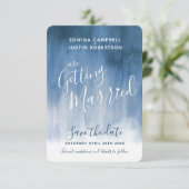 Blauwe grijze moderne kunst slaat datumkaarten op save the date (Staand voorkant)