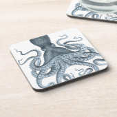 Blauwe grijze  Octopus Illustratie Bier Onderzetter (Linkerzijde)