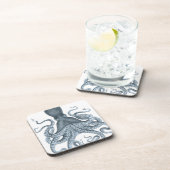 Blauwe grijze  Octopus Illustratie Bier Onderzetter (Rechterzijde)