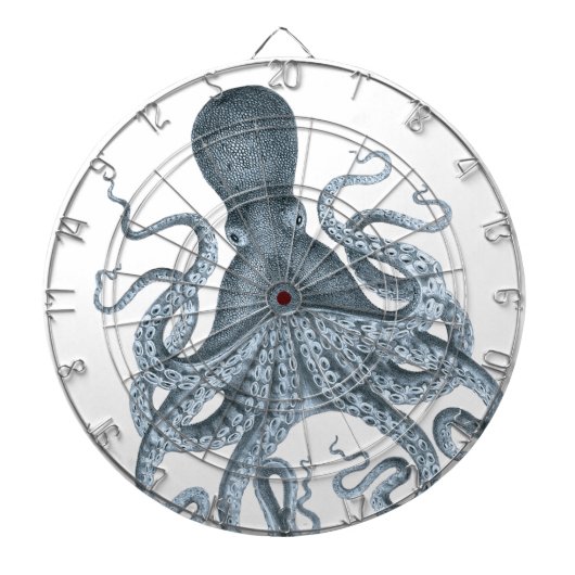 Blauwe grijze  Octopus Illustratie Dartbord (Voorkant)