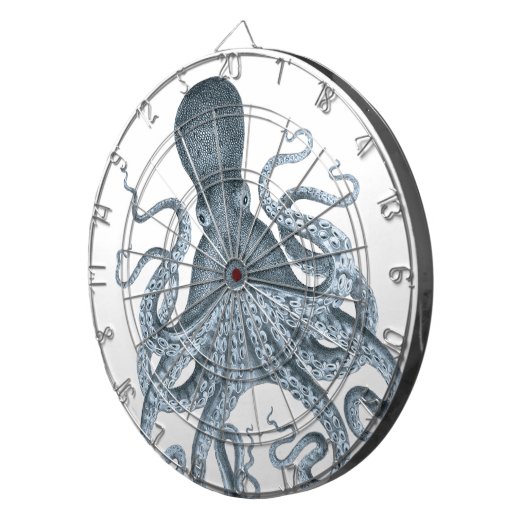 Blauwe grijze  Octopus Illustratie Dartbord (Voorkant Rechts)
