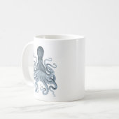 Blauwe grijze  Octopus Illustratie Koffiemok (Voorkant links)