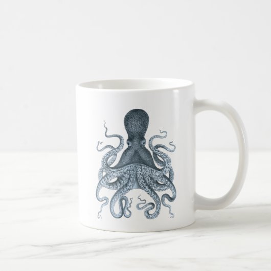 Blauwe grijze  Octopus Illustratie Koffiemok (Rechts)