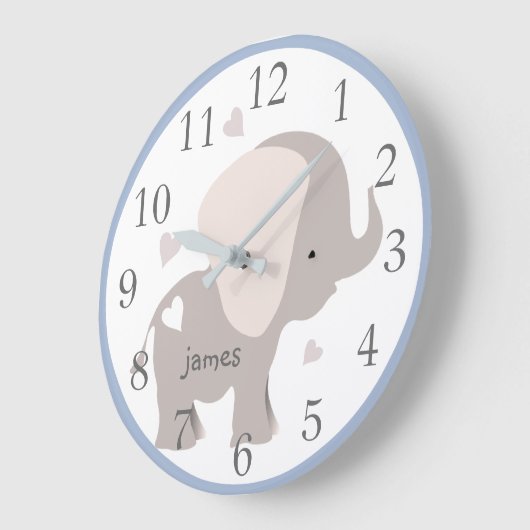 Blauwe grijze olifant Nursery Wall klok (Hoek)