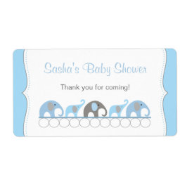 Blauwe & Grijze Olifanten Baby showers Waterfles Etiket