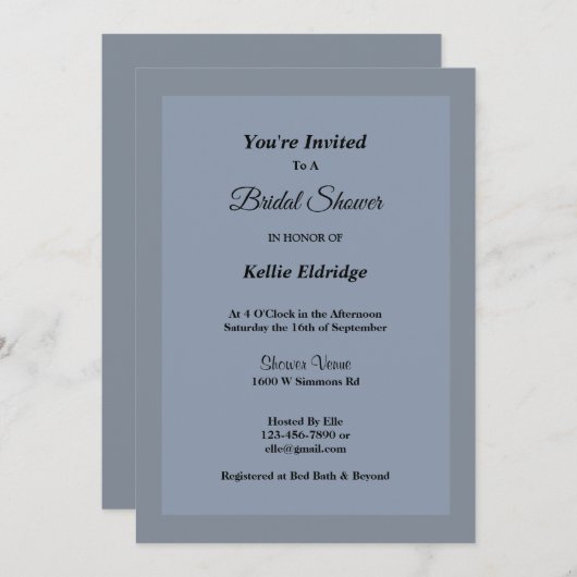 Blauwe/grijze omhulde bridal Shower Invitation Kaart (Voorkant / Achterkant)