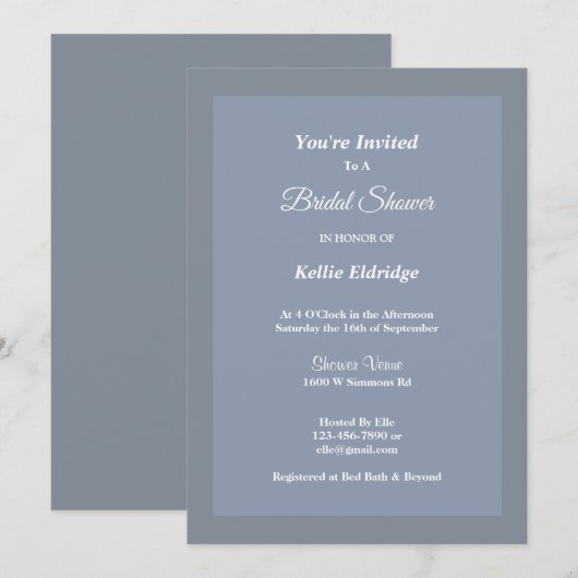 Blauwe/grijze omhulde bridal Shower Invitation Kaart (Voorkant / Achterkant)