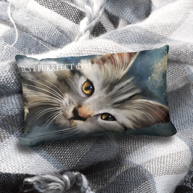 Blauwe grijze paardbol kussen (A lovely pillow featuring an original painting of a tabby cat and your custom text)