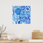 Blauwe grijze plakken poster (Keuken)