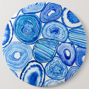 Blauwe grijze plakken ronde button 6,0 cm