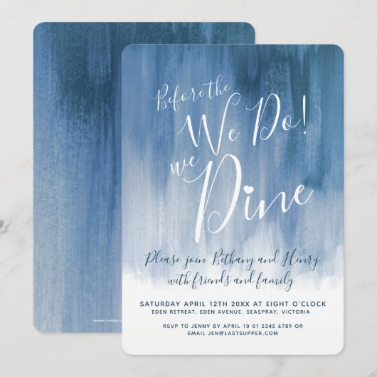 Blauwe grijze repetitie voor het diner kaart (Voorkant / Achterkant)