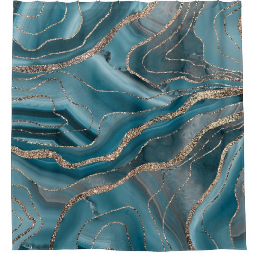 Blauwe grijze rog goud glitter glam #1 douchegordijn (Voorkant)