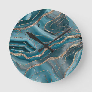 Blauwe grijze rog goud glitter glam #1 ronde klok