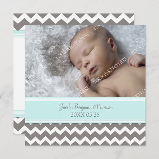 Blauwe grijze Sjabloon Nieuwe babygeboorteaankondi (Voorkant / Achterkant)