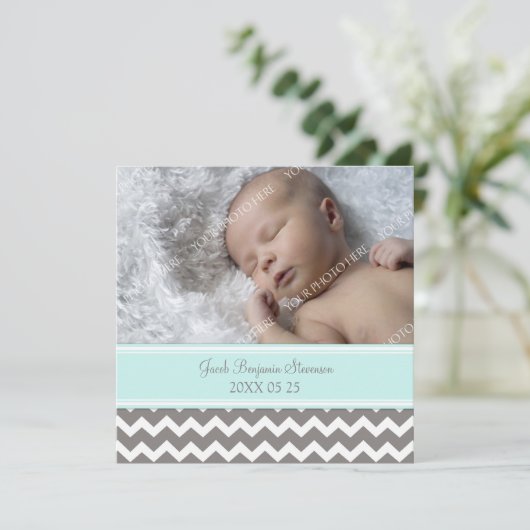 Blauwe grijze Sjabloon Nieuwe babygeboorteaankondi (Staand voorkant)