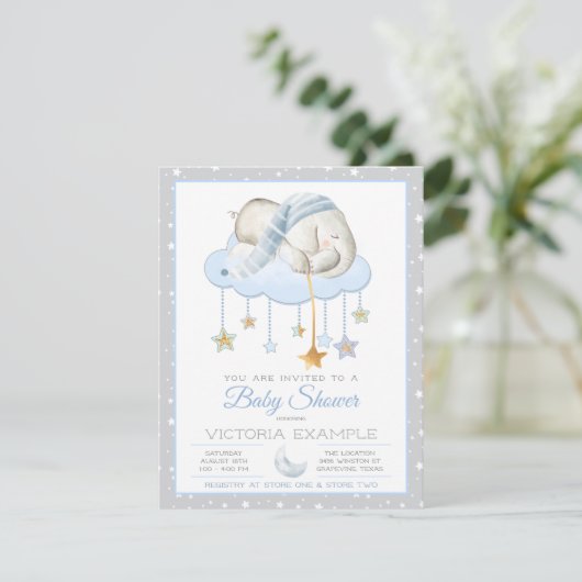 Blauwe grijze, slapende babyschoeisel kaart (Staand voorkant)