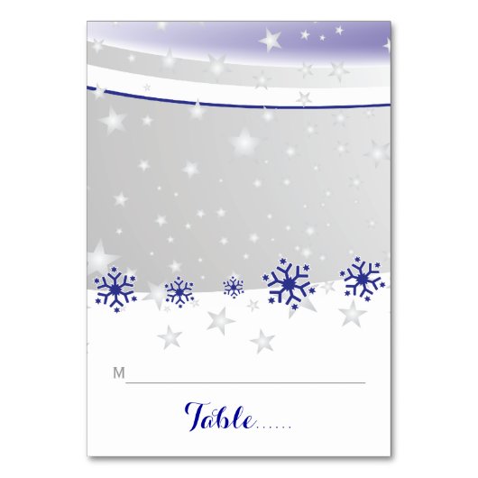 Blauwe, grijze sneeuwvlokken bruiloft gevouwen pla kaart (Voorkant)