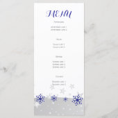 Blauwe grijze sneeuwvlokken modern wintertrouwmenu menu (Achterkant)