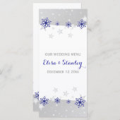 Blauwe grijze sneeuwvlokken modern wintertrouwmenu menu (Voorkant / Achterkant)