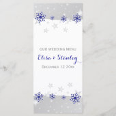 Blauwe grijze sneeuwvlokken modern wintertrouwmenu menu (Voorkant)