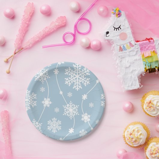 Blauwe grijze sneeuwvlokken Winter wonderland Vaka Papieren Bordje (Feest)
