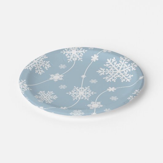 Blauwe grijze sneeuwvlokken Winter wonderland Vaka Papieren Bordje (Gekanteld)