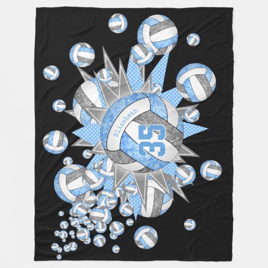 Blauwe grijze sportsterren meisjes volleybalzaal fleece deken (Voorkant)