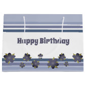 Blauwe grijze streep Birthday Gift Bag Tas Stijl Groot Cadeauzakje (Voorkant)