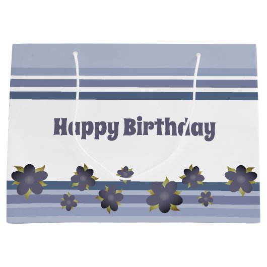 Blauwe grijze streep Birthday Gift Bag Tas Stijl Groot Cadeauzakje (Voorkant)