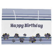 Blauwe grijze streep Birthday Gift Bag Tas Stijl Groot Cadeauzakje (Achterkant)