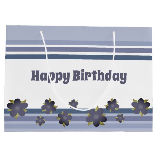Blauwe grijze streep Birthday Gift Bag Tas Stijl Groot Cadeauzakje (Achterkant)