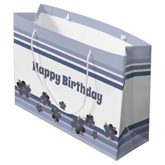 Blauwe grijze streep Birthday Gift Bag Tas Stijl Groot Cadeauzakje (Achterkant Gekanteld)