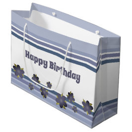 Blauwe grijze streep Birthday Gift Bag Tas Stijl Groot Cadeauzakje