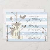 Blauwe grijze strepen Fox Heart Baby shower Kaart (Voorkant)