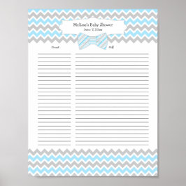 Blauwe grijze stropdas Baby shower Gift List gastl Poster