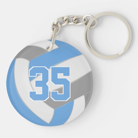 blauwe grijze teamkleuren gepersonaliseerd volleyb sleutelhanger (Achterkant)