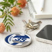 blauwe grijze teamkleuren gepersonaliseerd volleyb sleutelhanger (Zijkant)