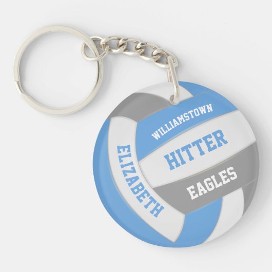 blauwe grijze teamkleuren gepersonaliseerd volleyb sleutelhanger (Voorkant)