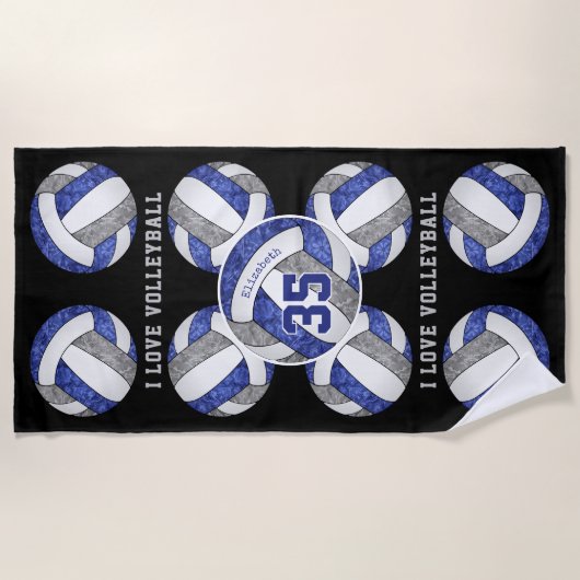 blauwe grijze teamkleuren Ik hou van volleyball gi Strandlaken (Voorkant)