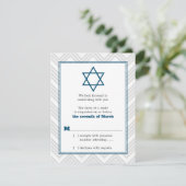 Blauwe grijze traditionele balk Mitzvah RSVP Kaart (Staand voorkant)